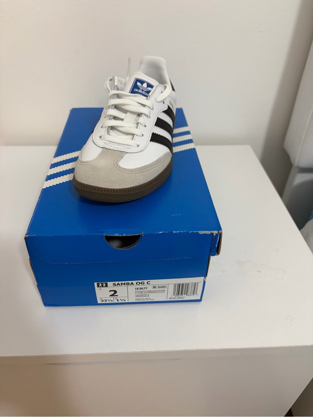 adidas Kids Samba OG White Black with Tan Accent Sneakers